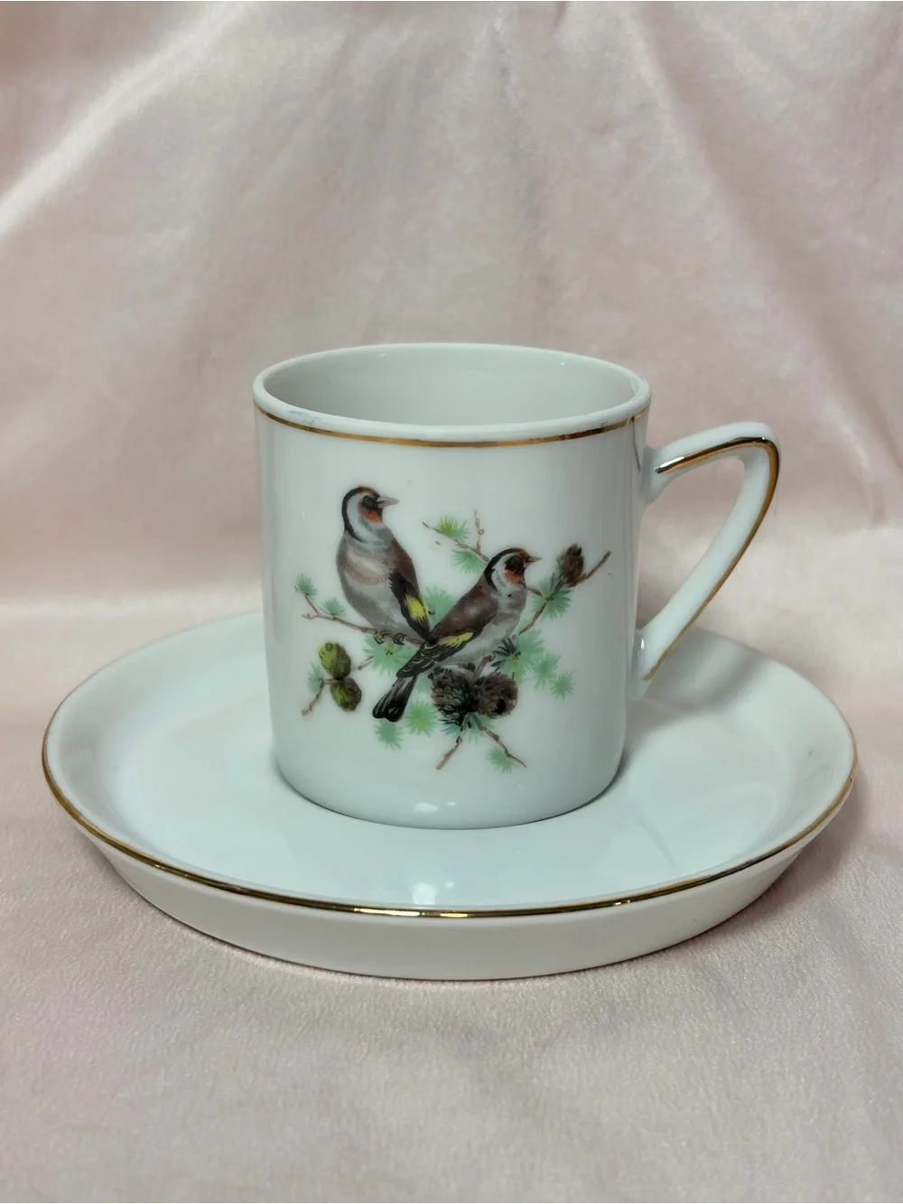 Vintage Royal Crown Japan Bird & Flower Porcelain Coffee Set for 6 Gold Trim